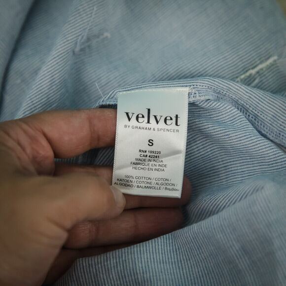 Velvet Graham Spencer Size Small Stripe Boho Embroidered Beaded Cotton Blue Top - Picture 6 of 8